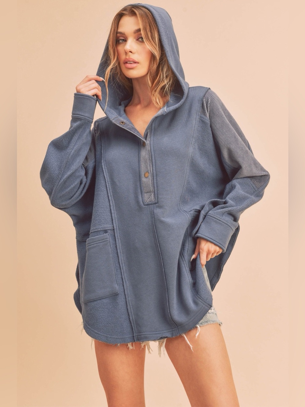 Aemi + Co | Dove Mixed Media Pullover Hoodie size M boho oversized & relaxed fit